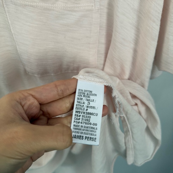 James Perse 3 Large NEW Oversized Pocket Tee Lightweight Pale Pink Sheer Lounge - Picture 3 of 5